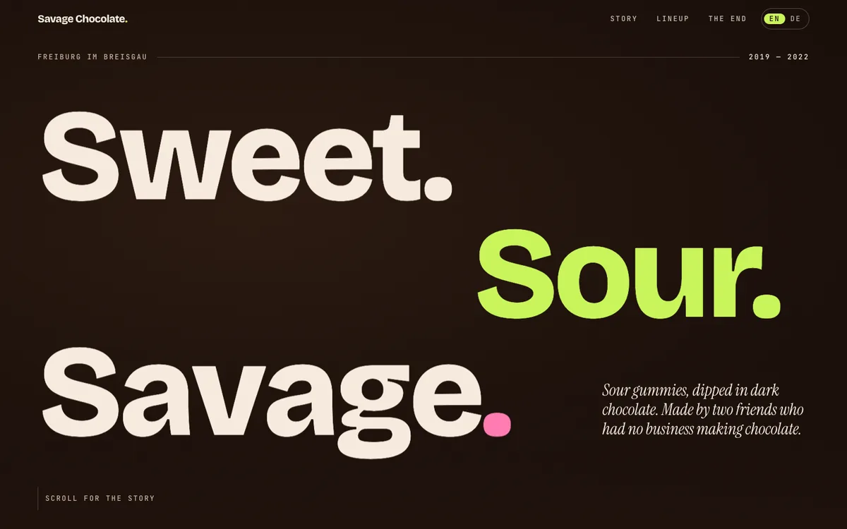 Screenshot of the website for Savage Chocolate